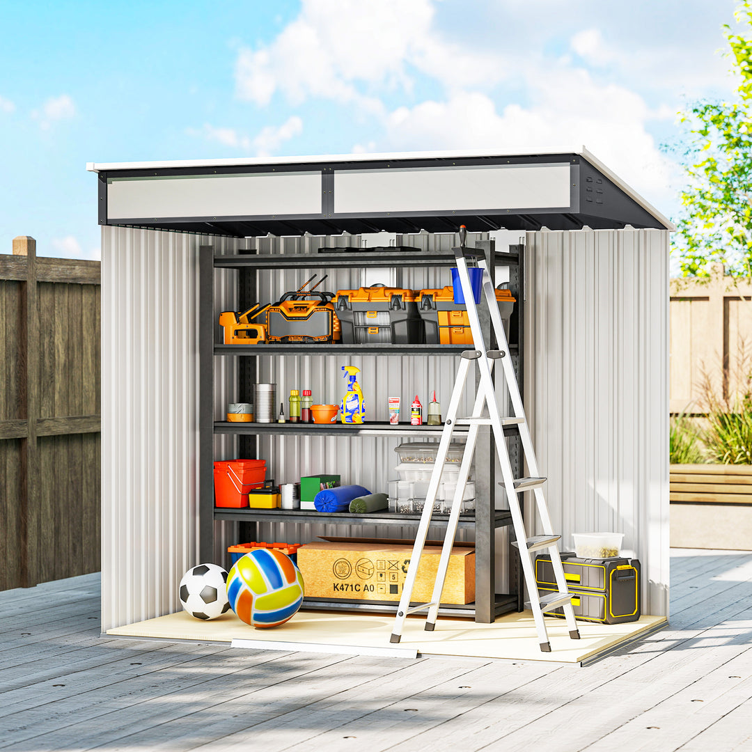 6.5 x 4FT Galvanised Metal Shed with Foundation Kit, Lockable Tool Garden Shed with Double Sliding Doors, Vents, Grey