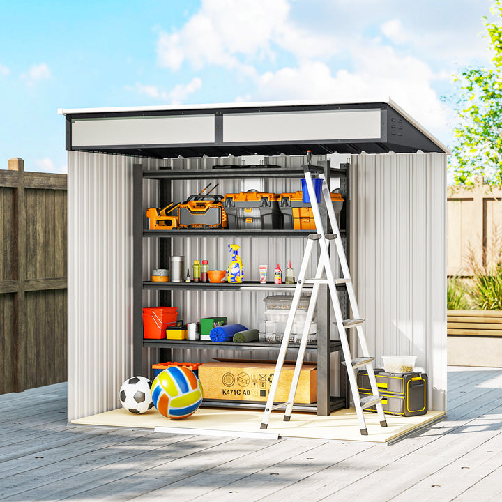 6.5 x 4FT Galvanised Metal Shed with Foundation Kit, Lockable Tool Garden Shed with Double Sliding Doors, Vents, Grey