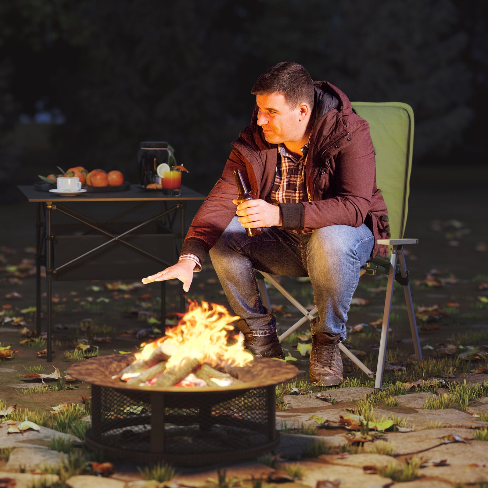 Portable Padded Camping Chair, with Bag - Green