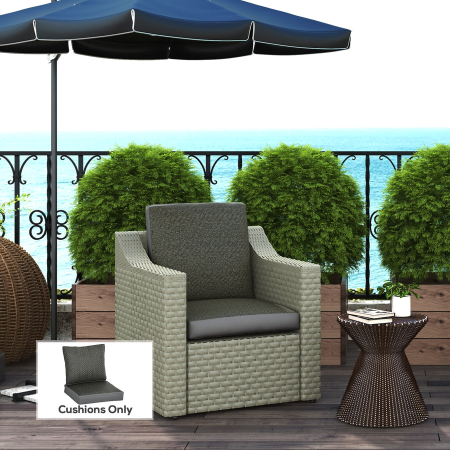 2-Piece Back and Seat Cushion Pillows Replacement, Fabric and PE Rattan Patio Chair Cushions Set, Grey