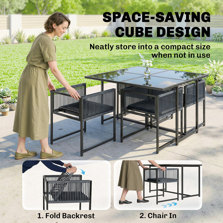 5 Pieces Garden Dining Set, Outdoor Patio Cube Set, 4 Seater Outdoor T