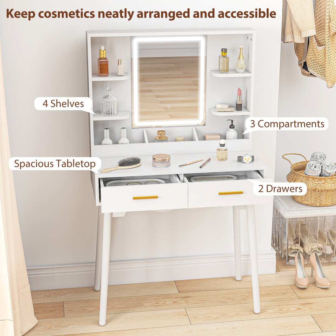 Elegant Dressing Table, with LED Mirror - White