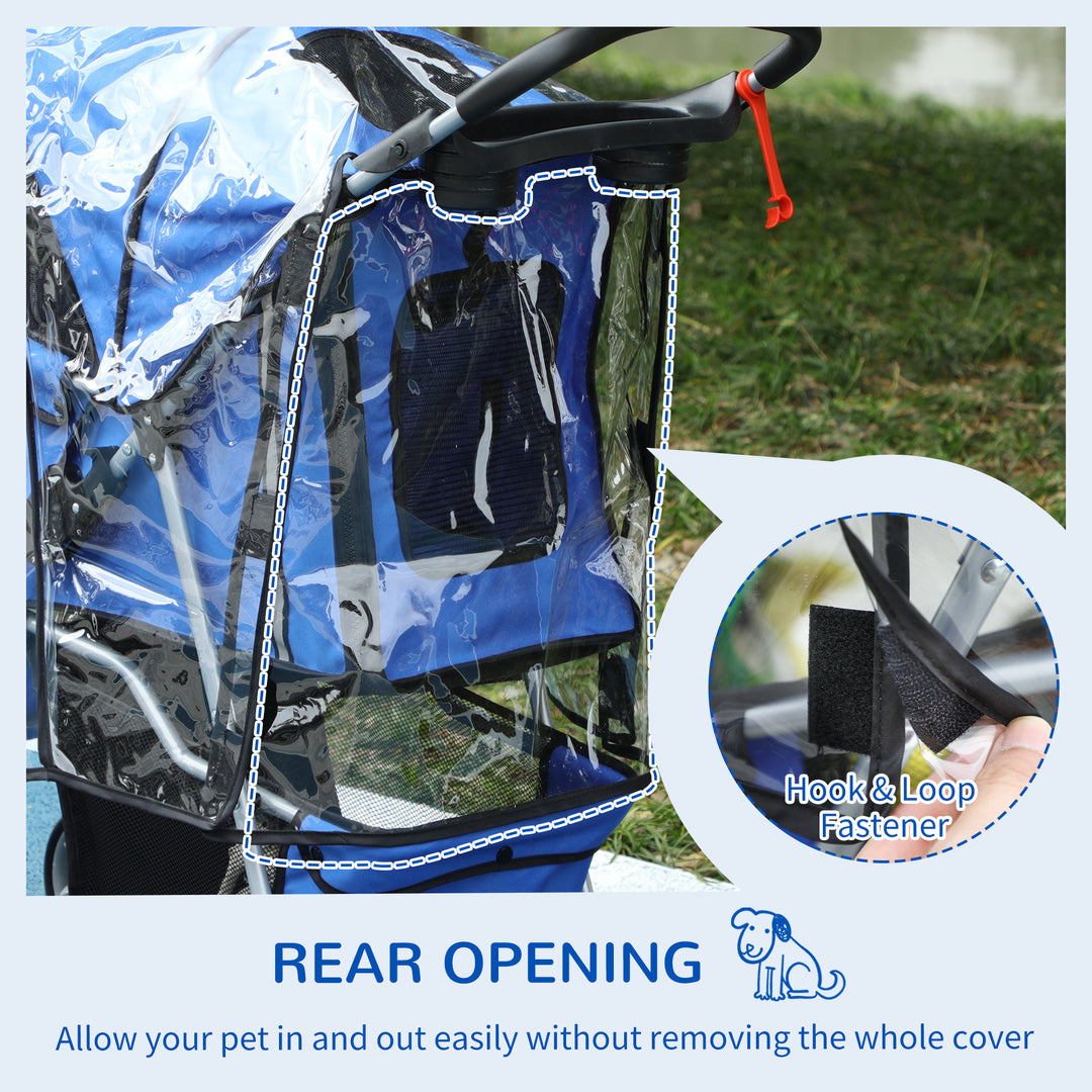 PawHut Small Dog Stroller, Lightweight, Folding, Rain Protection, Drink Holder, Basket, Safety Reflectors, Blue | Aosom UK