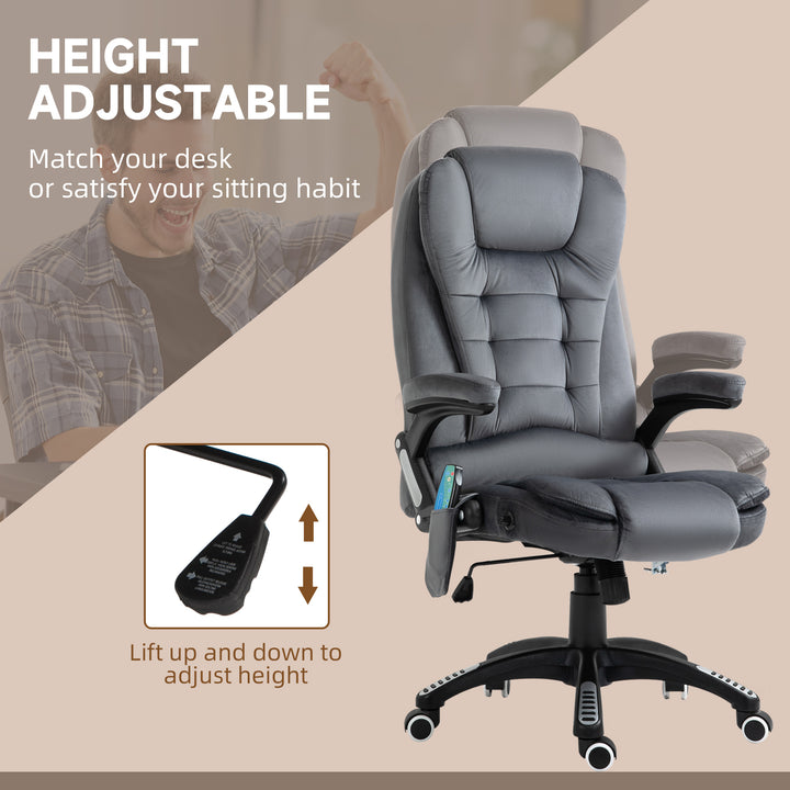 Massage Recliner Chair Heated Office Chair with Six Massage Points Velvet-Feel Fabric 360° Swivel Wheels Grey