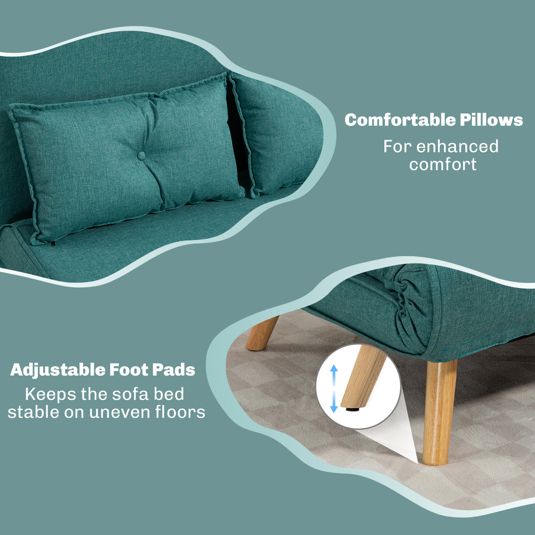 Two-Seater Linen-Look Sofa Bed - Green