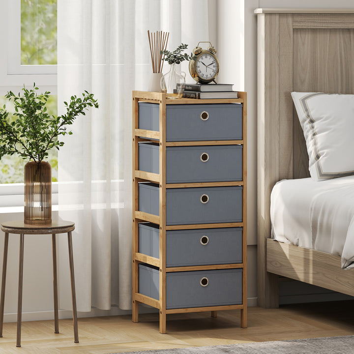 Chest of Drawers, 5 Fabric Drawers Narrow Dresser with Bamboo Frame, L