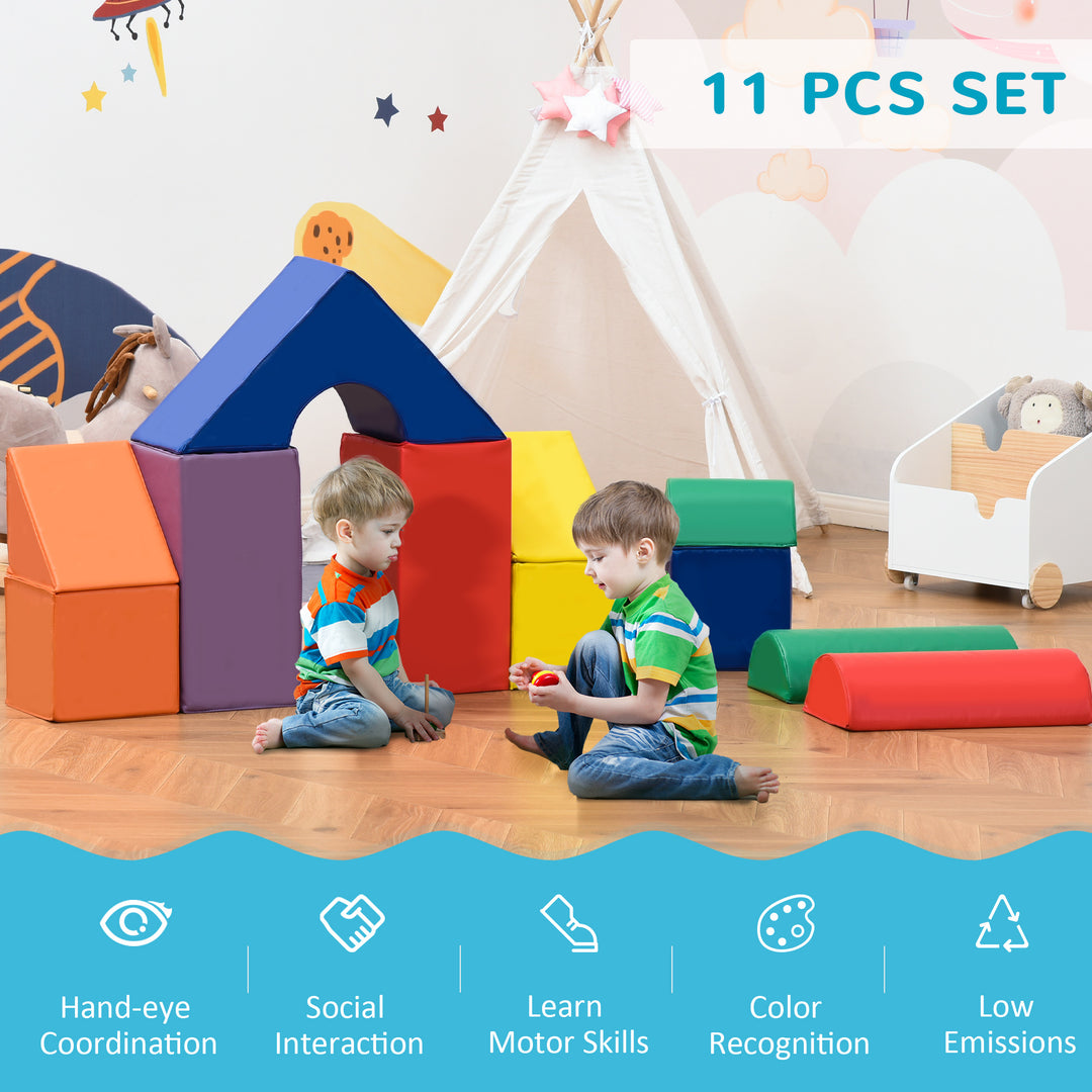 HOMCOM 11 Piece Soft Play Blocks Kids Climb and Crawl Gym Toy Foam Building and Stacking Blocks Non-Toxic Play Set Activity Toy Brick | Aosom UK