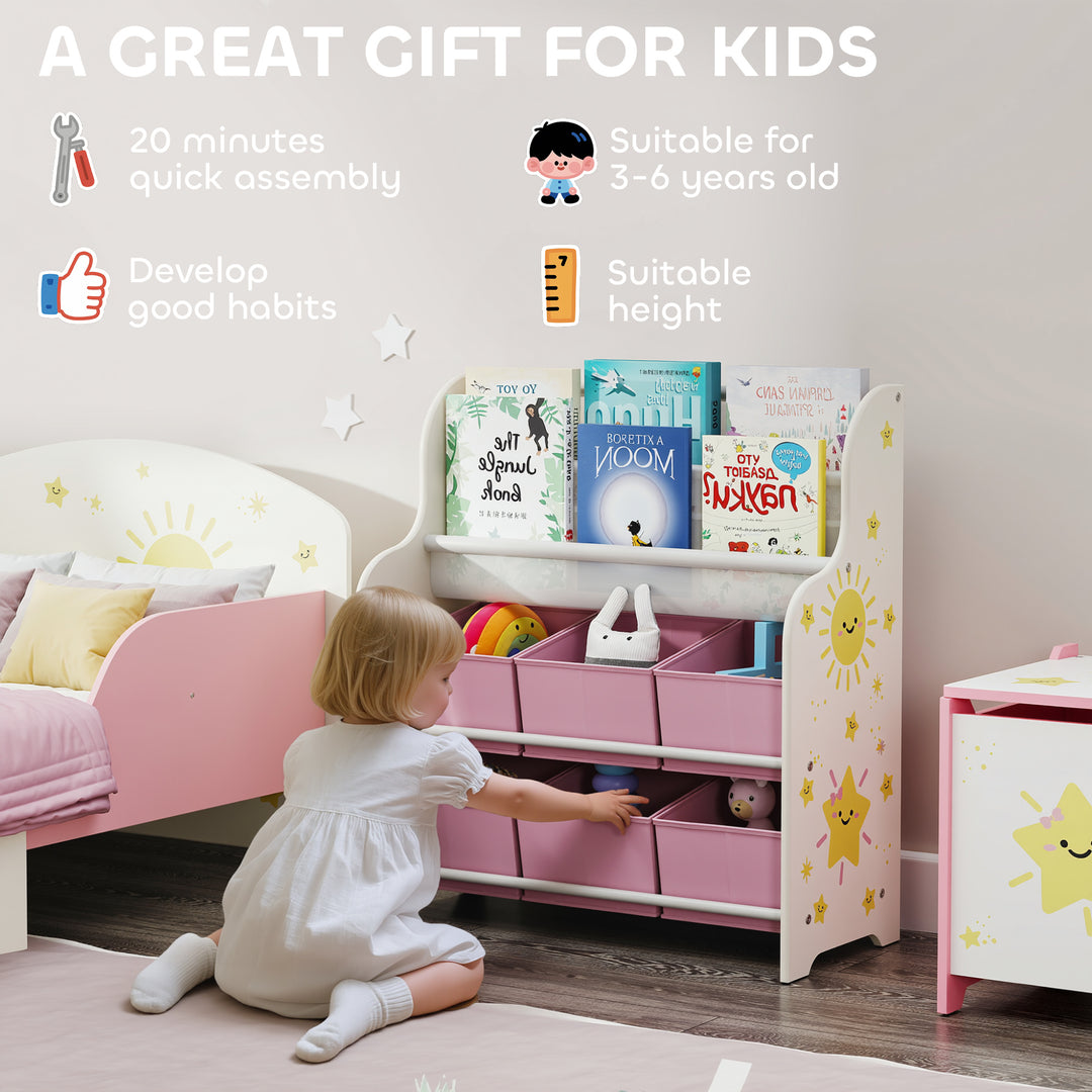 Kids Storage Unit, Toy Organiser with 6 Fabric Drawers and 2-Tier Slin