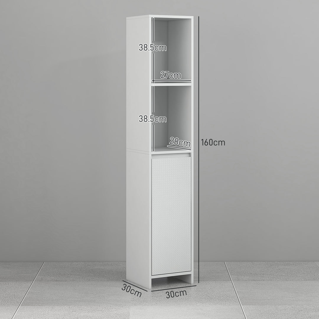 Narrow Bathroom Cabinet, Slim Bathroom Storage Unit with Open Compartment, Freestanding Storage Cupboard for Small Spaces, 30 x 30 x 160 cm, White