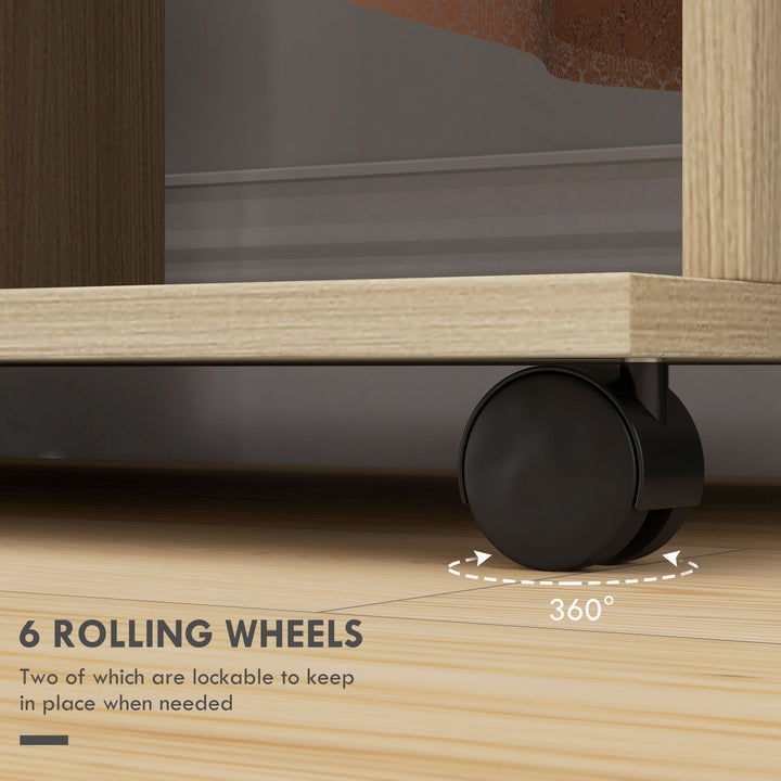 Open Wardrobe Double Mobile Storage Shelves Organizer W/6 Wheels-Natur