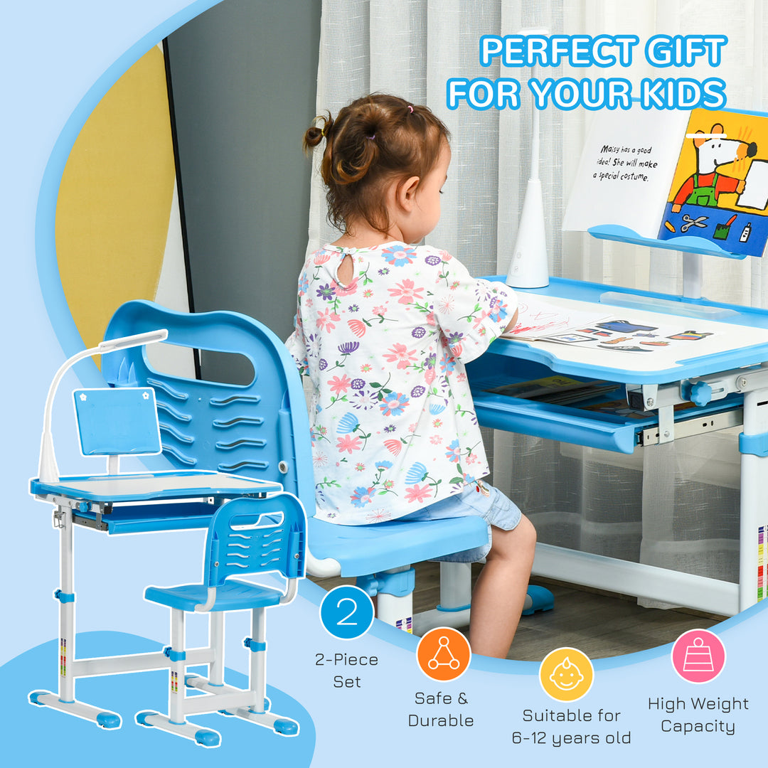 MCL Kids Study Desk and Chair Set w/ Adjustable Height, Storage, Drawer, Blue