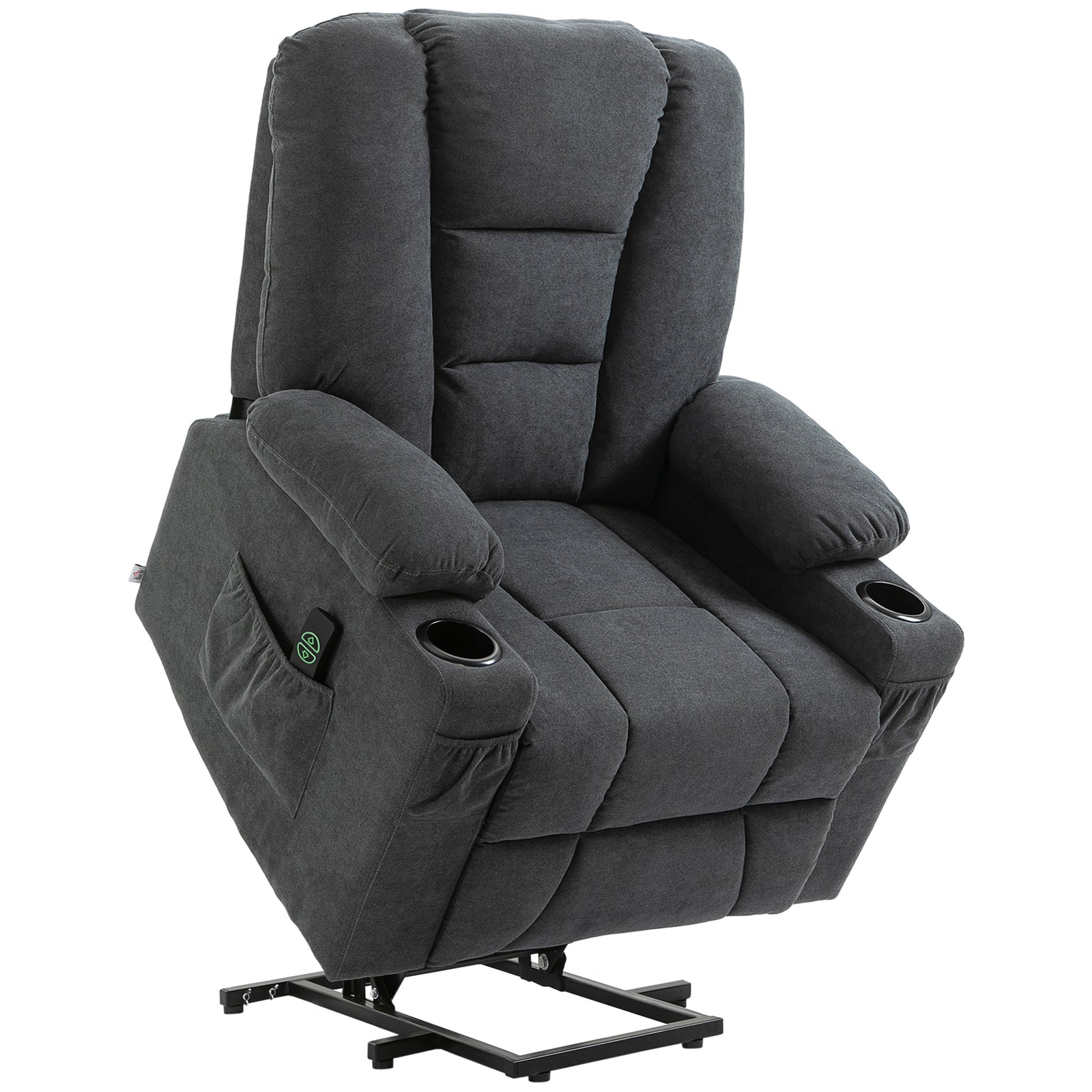 Oversized Riser and Recliner Chairs for the Elderly, Fabric Upholstered Lift Chair for Living Room with Remote Control, Side Pockets, Cup Holder, Charcoal Grey