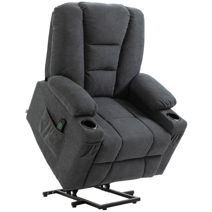 MCL Electric Riser Recliner Armchair， Oversized Chair with Cup Holder & Side Pockets for Elderly in Living Room, Charcoal Grey