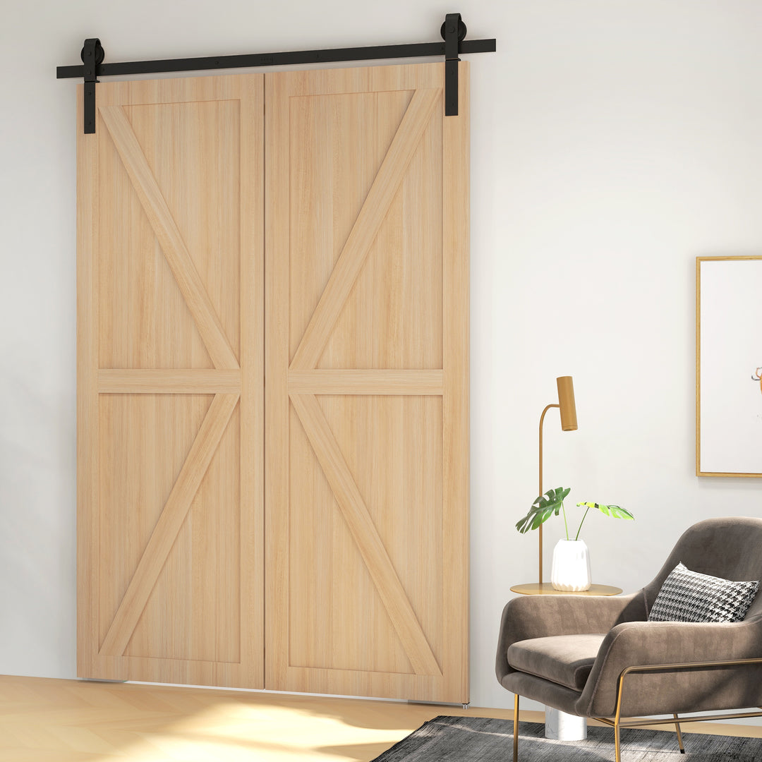 5ft Bi-Folding Sliding Barn Door Hardware Kit - Black