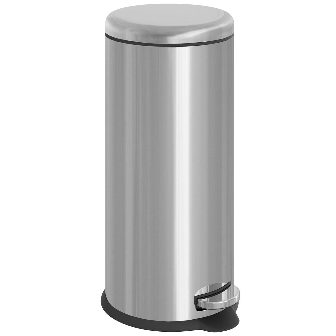 Foot Pedal Bin Stainless Steel Metal Waste Rubbish Lid Kitchen Garbage 30L Silver