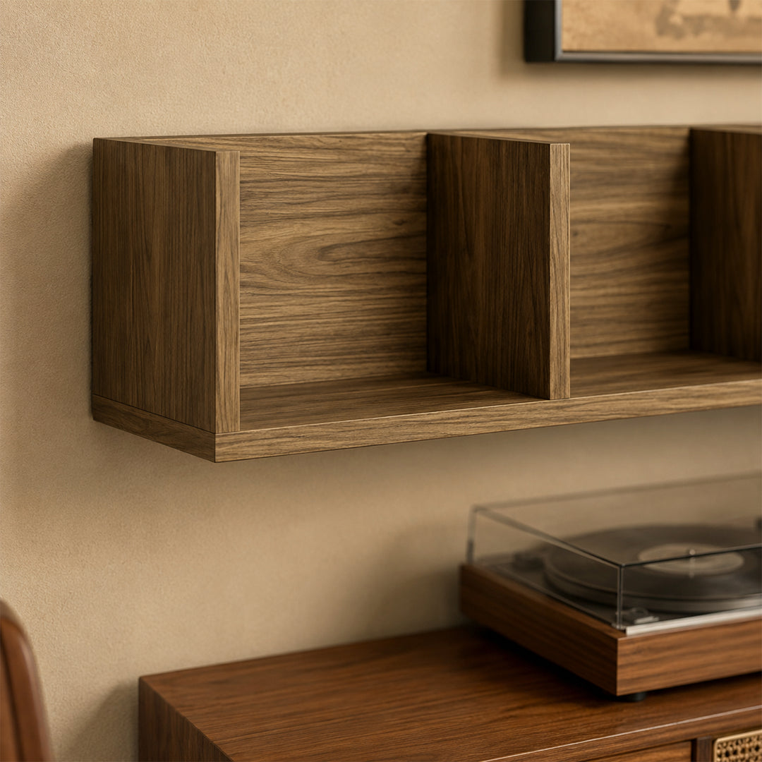 Wall Mount 84 CD / 56 DVD/Blu-ray/ Media Storage Rack 4 Cubes Wooden S