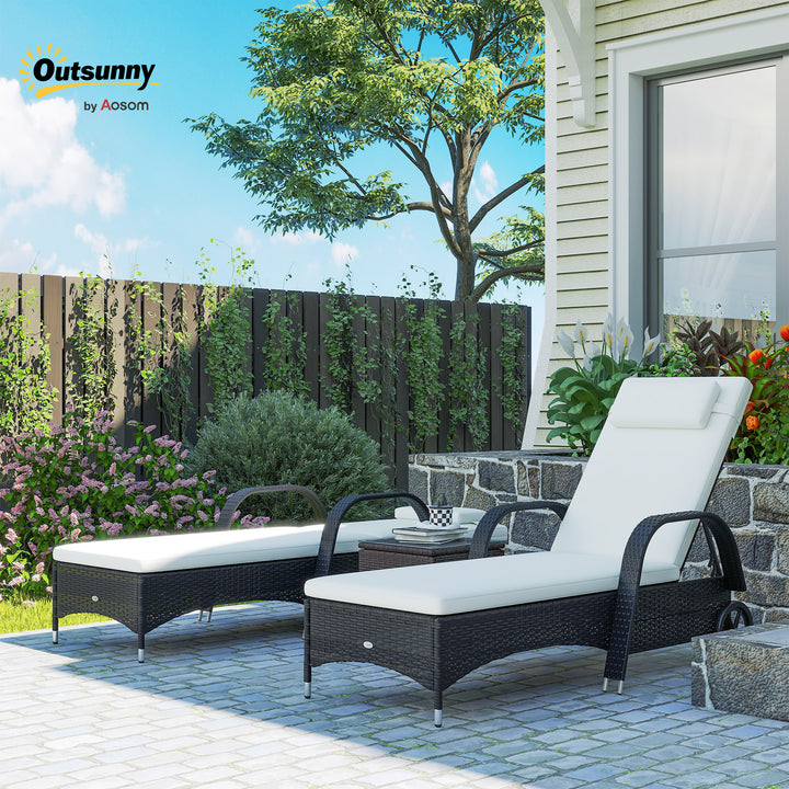 2 Seater Rattan Sun Lounger Set with Side Table Black