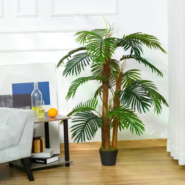 Outsunny 120cm/4FT Artificial Palm Tree Decorative Plant w/ 19 Leaves Nursery Pot Fake Plastic Indoor Outdoor Greenery Home Office Décor | Aosom UK