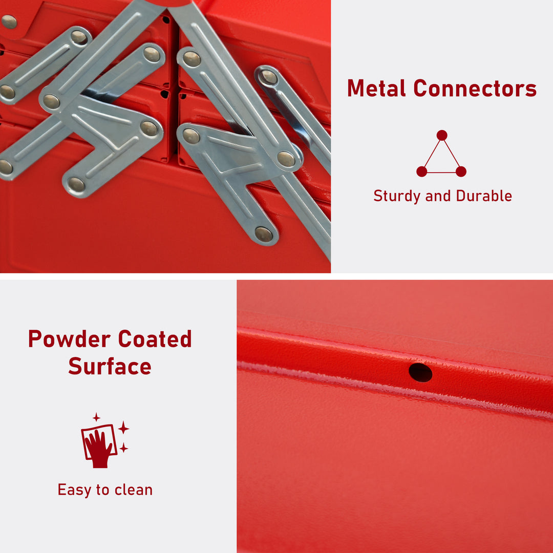 Metal Tool Box 3 Tier 5 Tray Professional Portable Storage Cabinet Workshop Cantilever Toolbox with Carry Handle, 45cmx20cmx34.5cm, Red