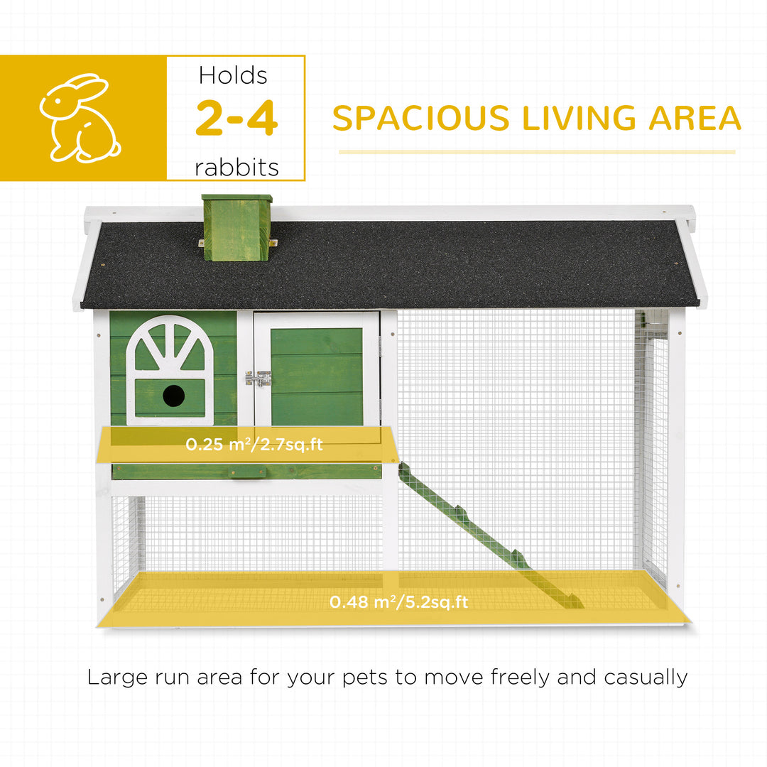 Wooden Rabbit Hutch and Run with Sliding Tray, Ramp, Water-resistant Roof, for 2-4 Rabbits, Green