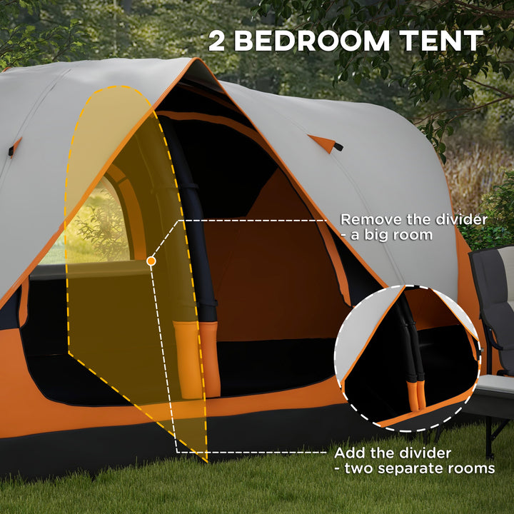 Six-Man Tent, with Two Rooms, Small Rainfly and Accessories - Orange