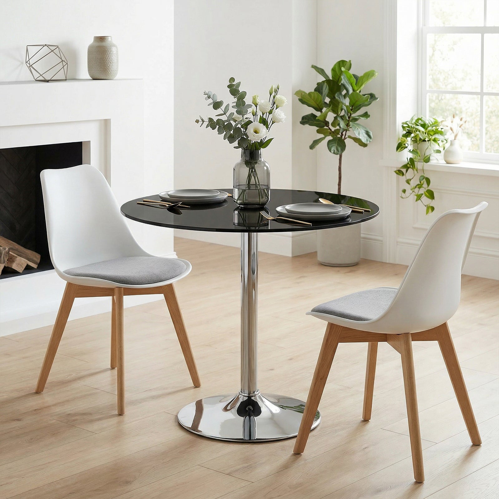 Round Bar Table, Modern Dining Table with Tempered Glass Top and Steel