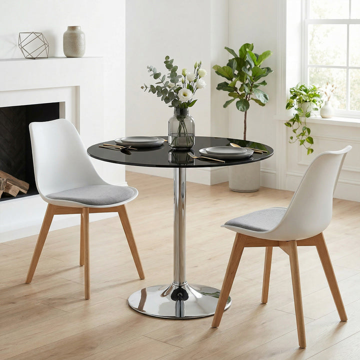 Round Bar Table, Modern Dining Table with Tempered Glass Top and Steel