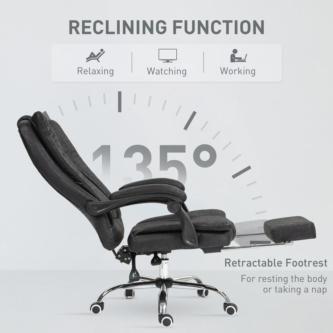 Home Office Chair Microfibre Desk Chair with Reclining Function Armrests Swivel Wheels Footrest Black