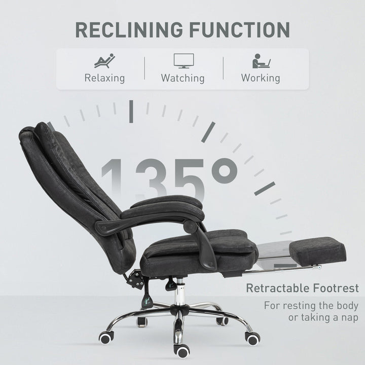 Home Office Chair Microfibre Desk Chair with Reclining Function Armrests Swivel Wheels Footrest Black