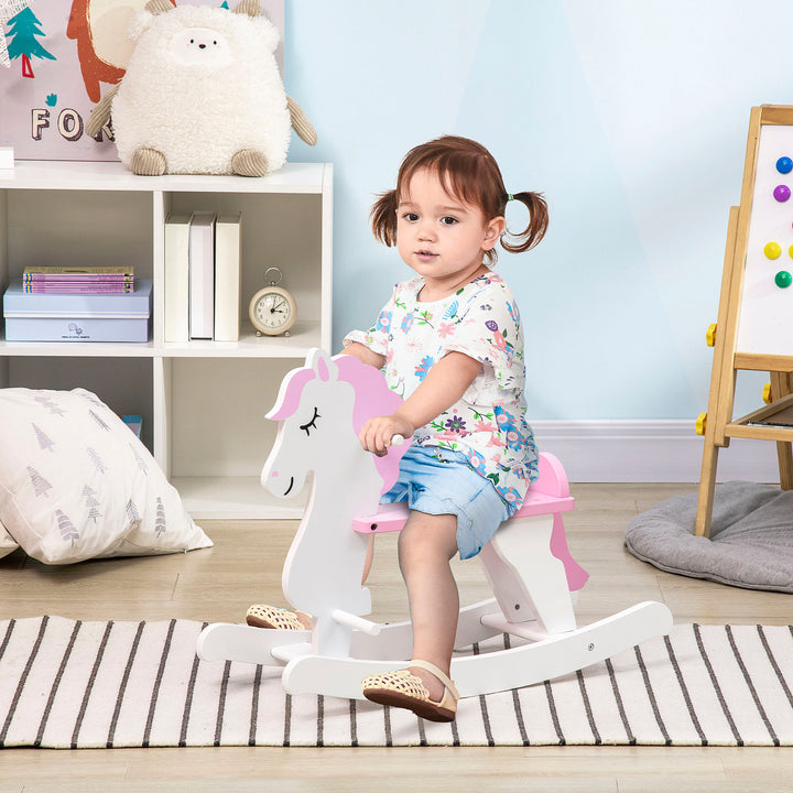 Kids Rocking Horse, with Handlebar, Foot Pedal - Pink