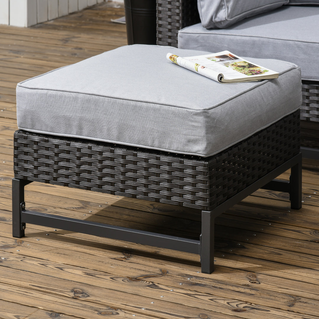 5 Piece Outdoor PE Rattan Corner Sofa Set with Cushions, Wicker Rattan Garden Furniture with Wood-Effect Top Table, Brown