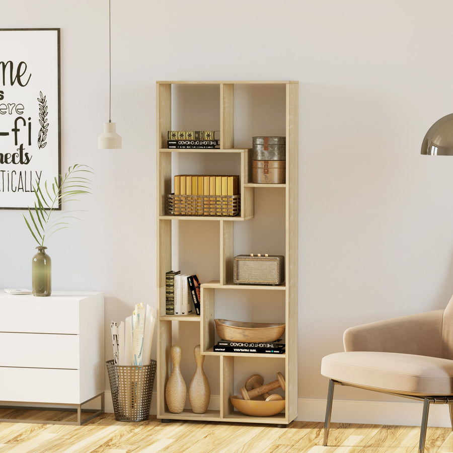 8-Cube Bookcase, Tall Display Shelf, Standing Storage Rack for Study Room, Living Room, 70 x 24 x 178cm, Natural