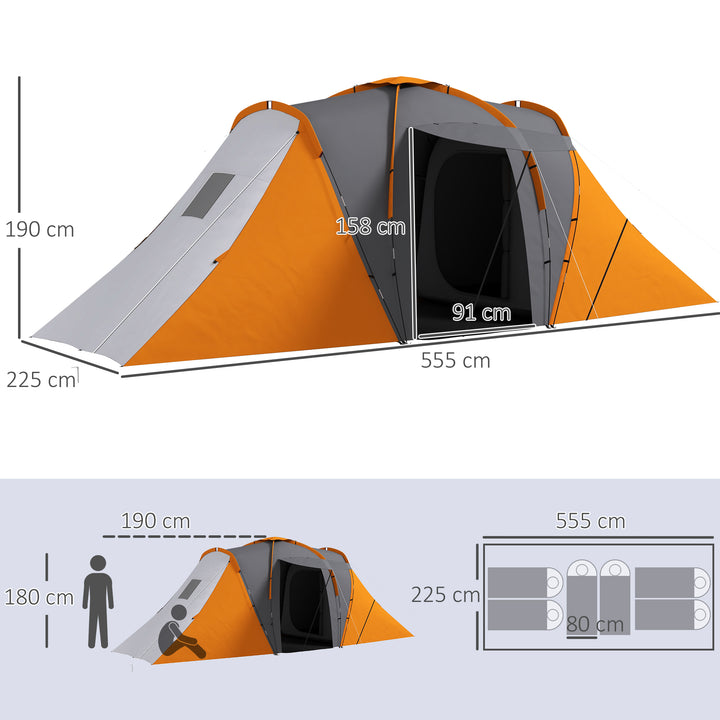 Outsunny Large Camping Tent Tunnel Tent with 2 Bedroom and Living Area, 2000mm Waterproof, Portable with Bag for 4