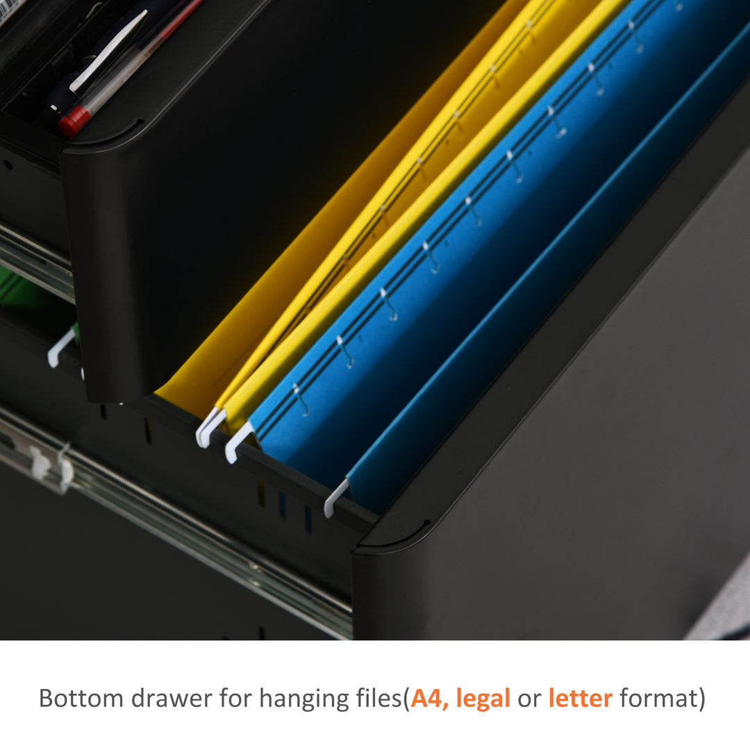 Lockable Cabinet, Rolling Filing Cabinet with 3 Drawers, Steel Office Drawer Unit for A4, Letter, Legal Sized Files