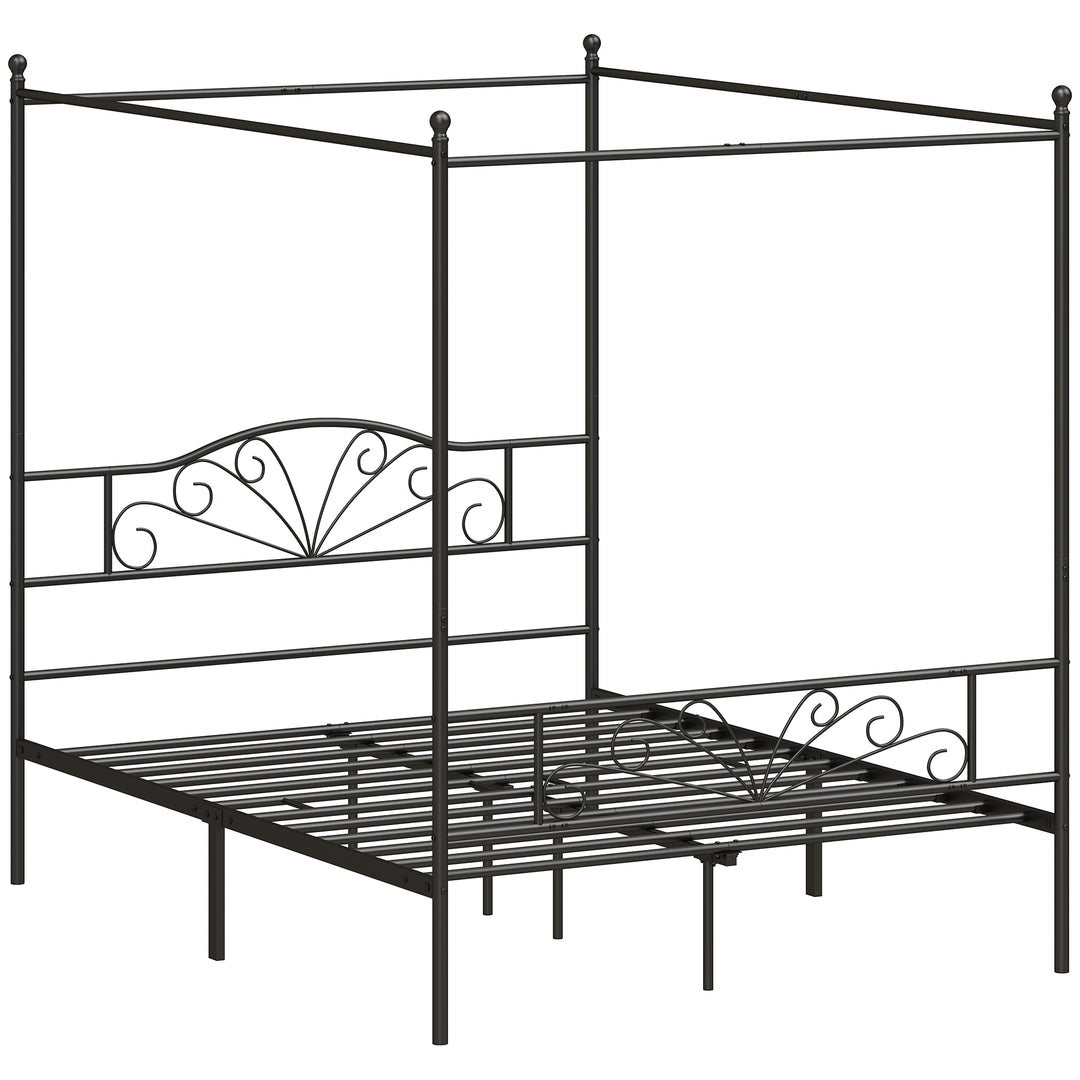 Canopy Bed Frame King Size, Metal Platform Bed Frame with Headboard - Black