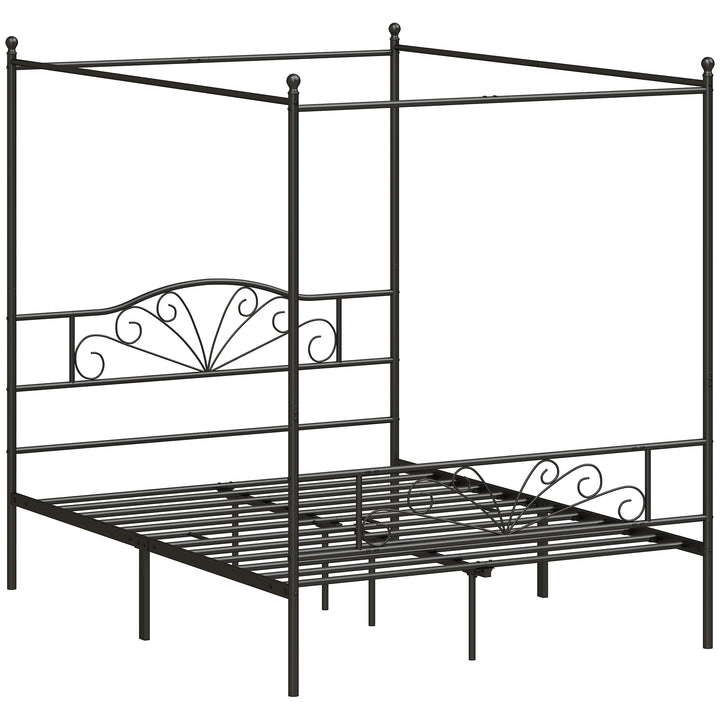 Canopy Bed Frame King Size, Metal Platform Bed Frame with Headboard - Black