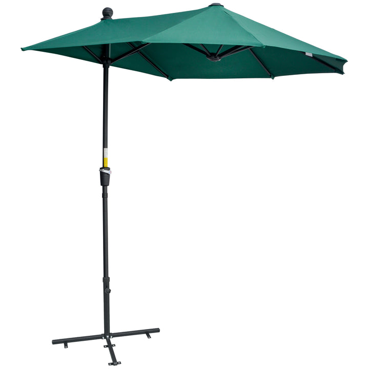 2m Half Parasol Market Umbrella Garden Balcony Parasol with Crank Handle, Base, Double-Sided Canopy, Dark Green