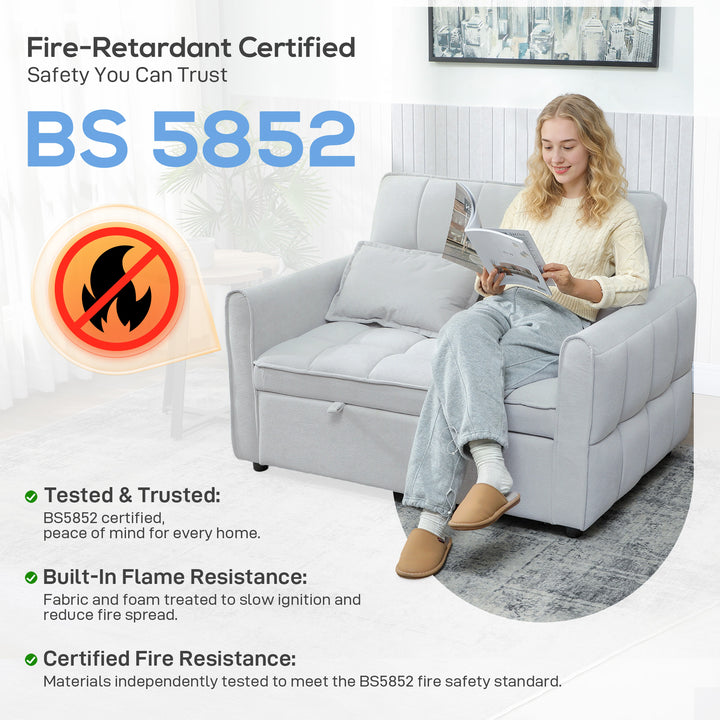 2 Seater Sofa Bed, 3-in-1 Convertible Sleeper Sofa with Click-clack Adjustable Backrest and 2 Pillows, Light