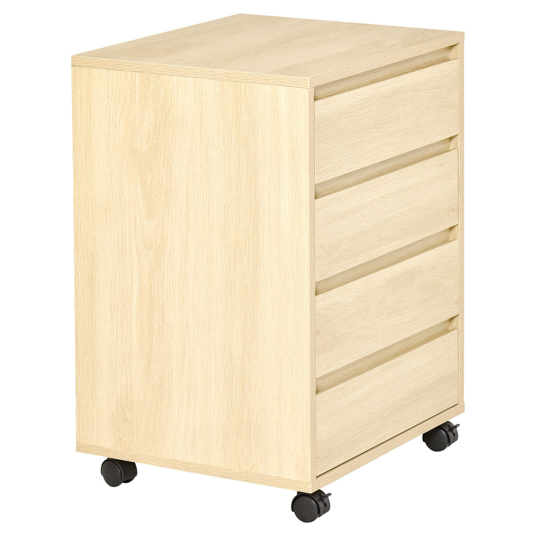 Four-Drawer Office Filing Cabinet, with Wheels - Natural
