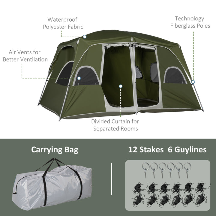 MCL Camping Tent, Family Tent 4-8 Person 2 Room, with Large Mesh Windows, Easy Set Up for Backpacking Hiking Outdoor, Green