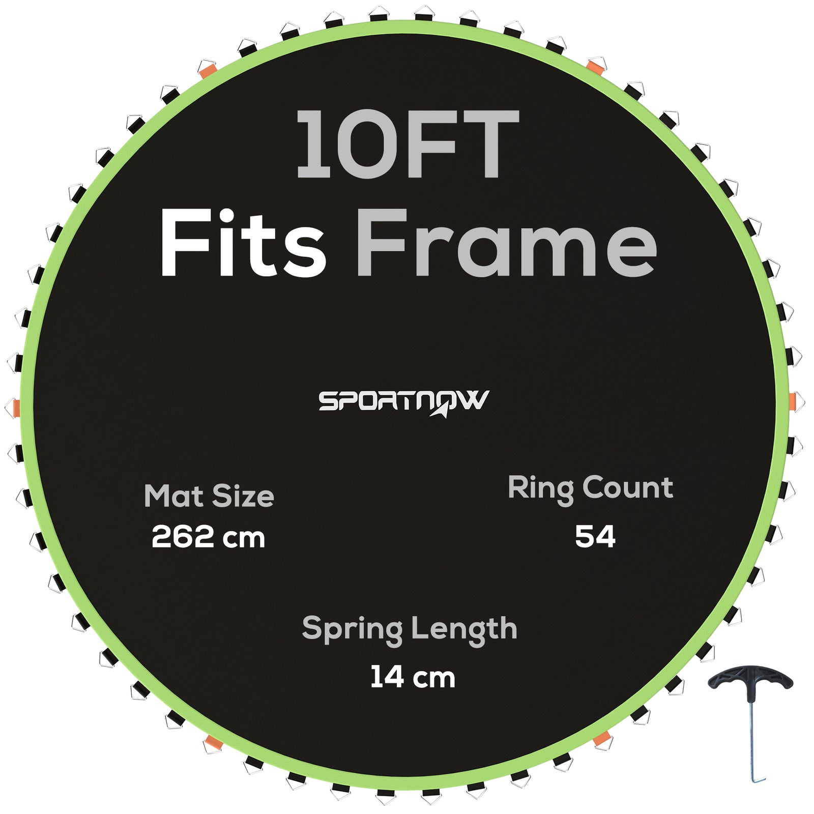 SPORTNOW Trampoline Replacement Mat with Spring Pull Tool, 54 V-Hooks, for 10ft Trampoline using 14cm Springs, Green