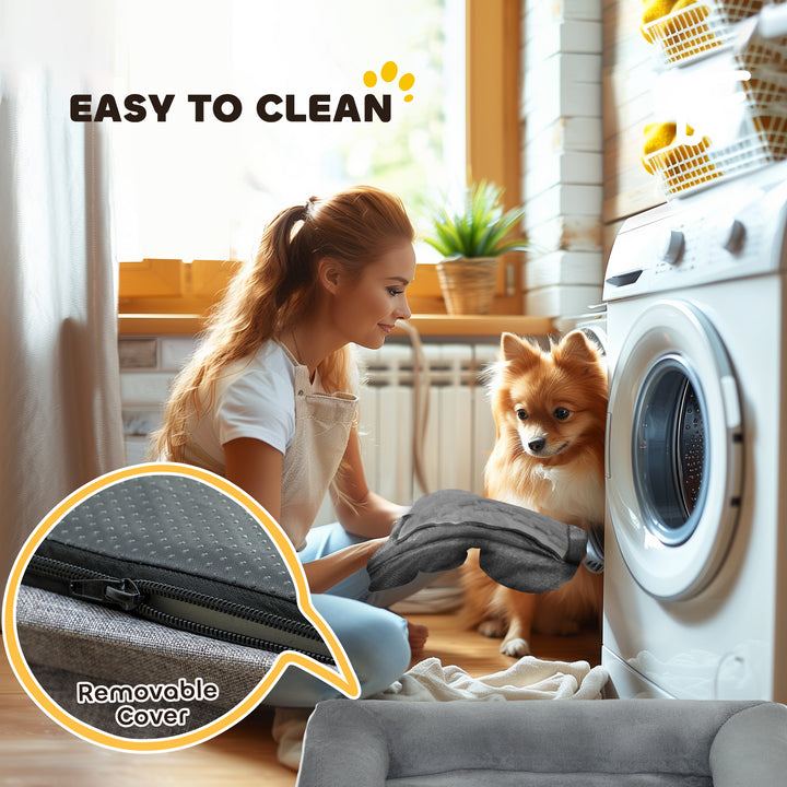Dog Sofa Bed, Washable Pet Bed with Removable Cover and Non-Slip Botto