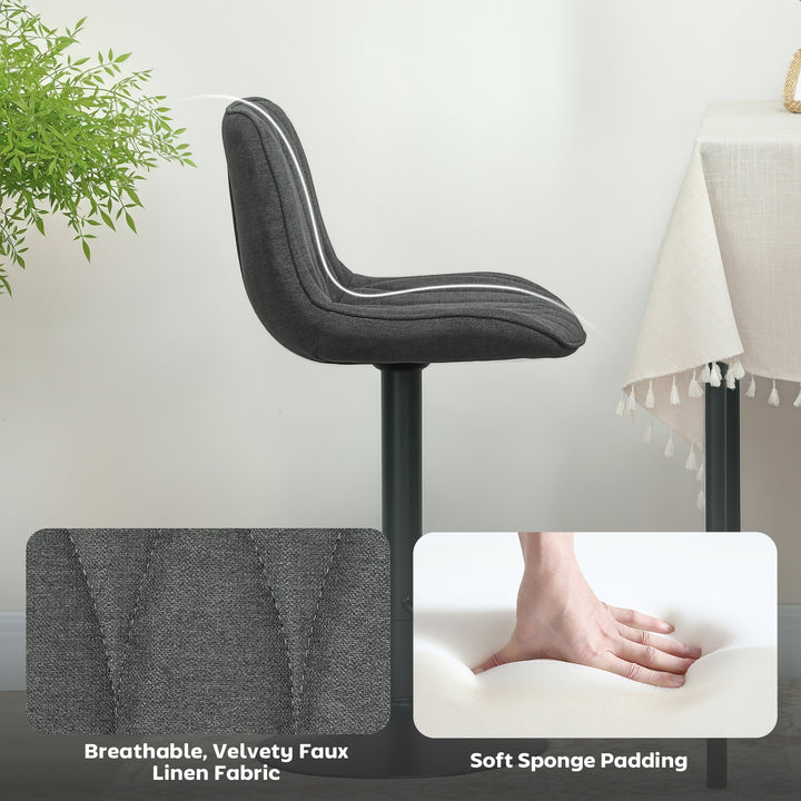 Set of Two Linen-Look Bar Stools - Charcoal Grey