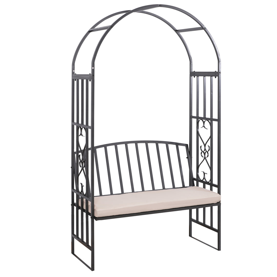 Metal Frame Bench W/Arch, 114Lx60Wx206H cm-Grey