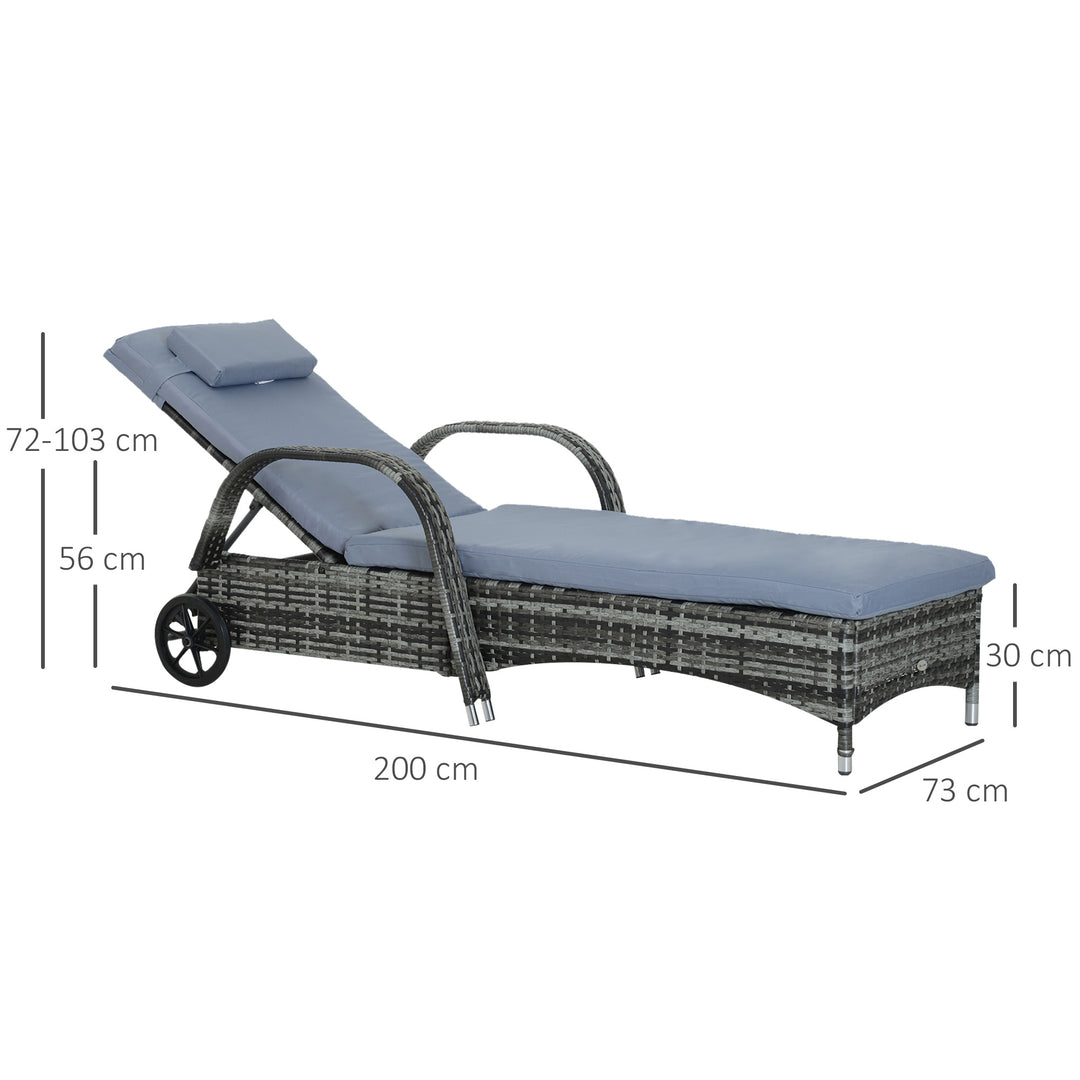 2PC Rattan Sun Lounger Recliner Bed Reclining Chair Patio Garden Outdoor Wicker Weave Adjustable Headrest with Fire Retardant Cushion – Grey