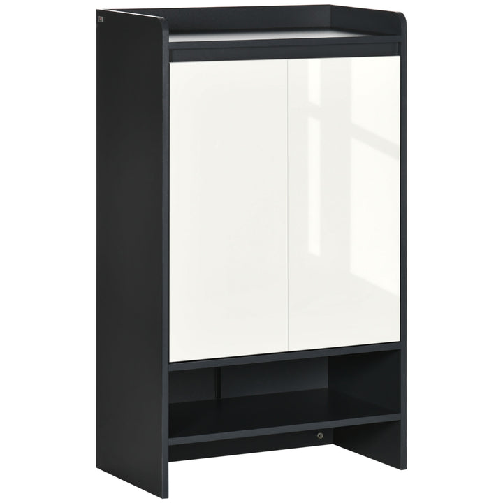 High Gloss Shoe Cabinet with White Doors and Open Shelves, Hallway Shoe Cupboard Storage Organiser for 15 Pairs of Shoes, Grey