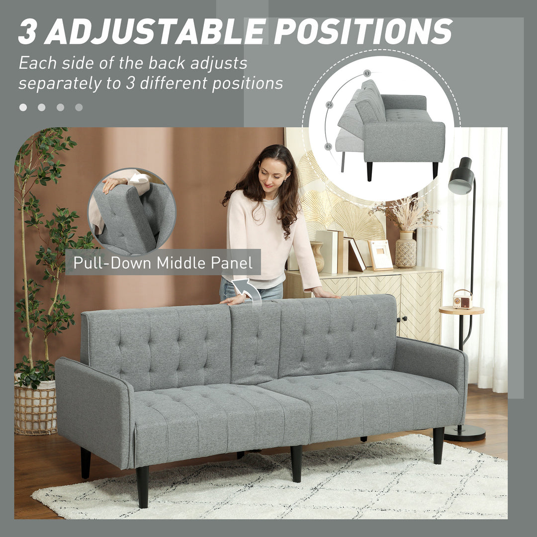 Three-Seater Sofa Bed, with Cupholders - Light Grey