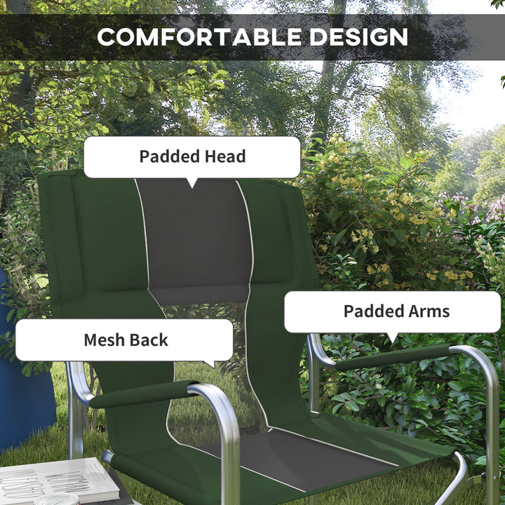 Folding Aluminium Camping Chair, with Cooler Bag Table - Green