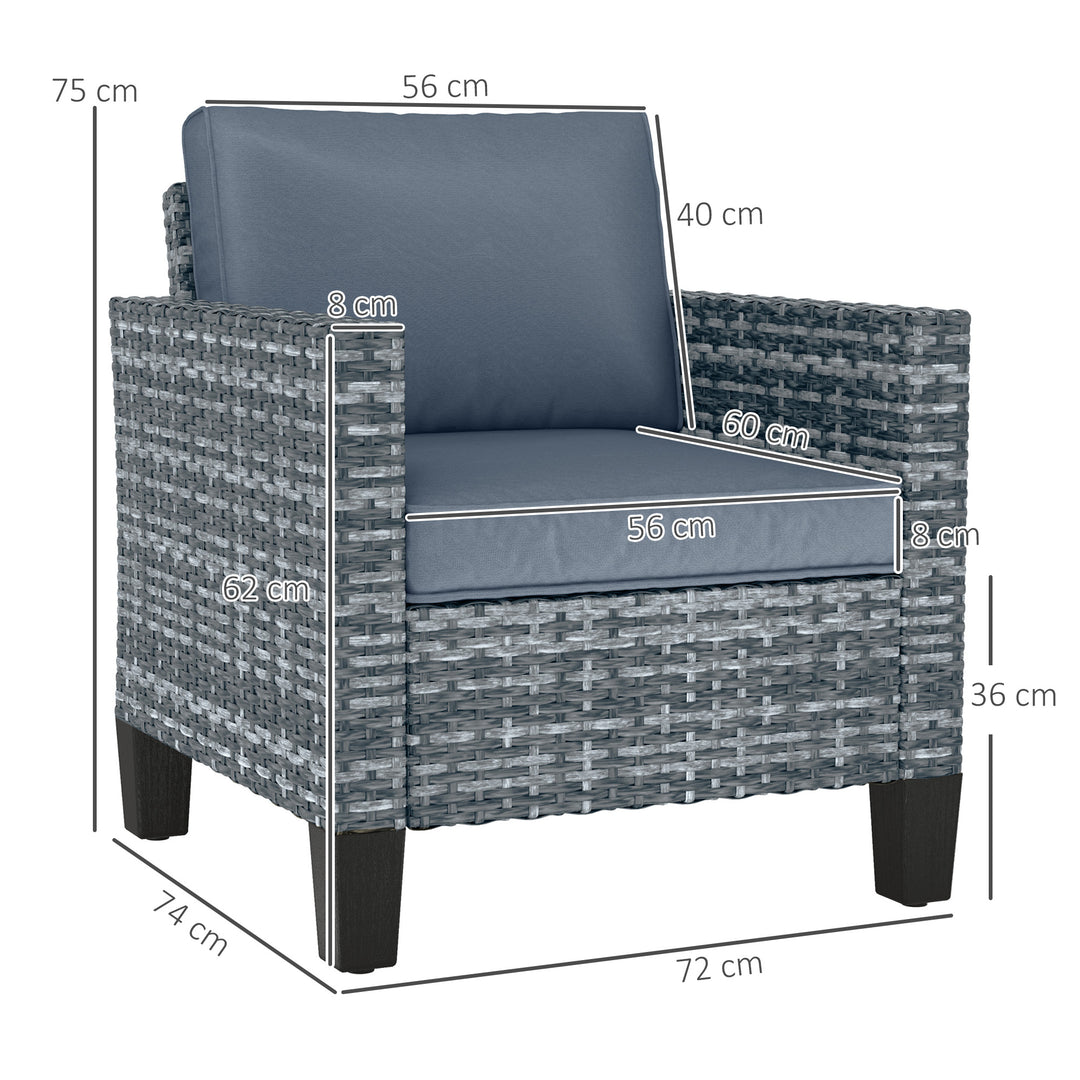 Single Rattan Armchair, with Cushions - Light Grey
