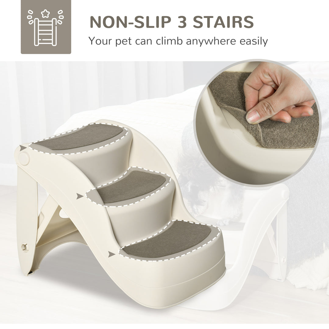 MCL Foldable Pet Stairs Portable Dog Steps 3-Step Design with Non-slip Mats for High Beds, Sofas, 49 x 38 x 38 cm, Cream